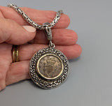 Irish Harp Coin (Farthing), Sterling Silver and 14kt Gold Pendant