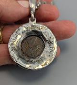 Irish Harp Coin (Farthing), Sterling Silver and 14kt Gold Pendant
