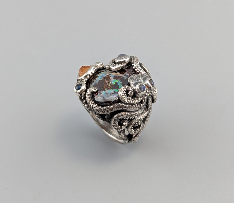 Yowah Boulder Opal Sterling Silver Octopus Ring