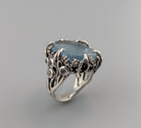 Carved Natural Surface Aquamarine, Sterling Silver Ring