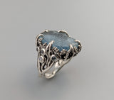 Carved Natural Surface Aquamarine, Sterling Silver Ring