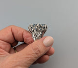 Carved Natural Surface Aquamarine, Sterling Silver Ring