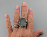 Carved Natural Surface Aquamarine, Sterling Silver Ring
