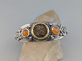 Ancient Bronze Coin, AE 20, Apollo, Sterling Silver and 14kt Gold Bracelet
