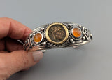 Ancient Bronze Coin, AE 20, Apollo, Sterling Silver and 14kt Gold Bracelet