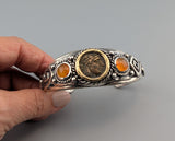 Ancient Bronze Coin, AE 20, Apollo, Sterling Silver and 14kt Gold Bracelet