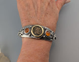 Ancient Bronze Coin, AE 20, Apollo, Sterling Silver and 14kt Gold Bracelet
