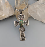 Large Sterling Silver Fahan Mura Celtic Cross with Turquoise
