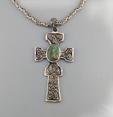 Large Sterling Silver Fahan Mura Celtic Cross with Turquoise