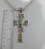 Large Sterling Silver Fahan Mura Celtic Cross with Turquoise