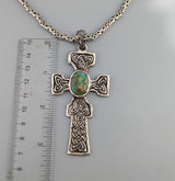 Large Sterling Silver Fahan Mura Celtic Cross with Turquoise