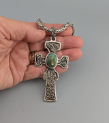 Large Sterling Silver Fahan Mura Celtic Cross with Turquoise