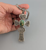 Large Sterling Silver Fahan Mura Celtic Cross with Turquoise