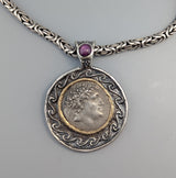 Pergamon, Eumenes II, Ancient Coin, AR Tetradrachm, Sterling Silver and 14kt Gold Pendant