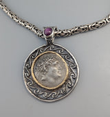 Pergamon, Eumenes II, Ancient Coin, AR Tetradrachm, Sterling Silver and 14kt Gold Pendant