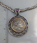 Pergamon, Eumenes II, Ancient Coin, AR Tetradrachm, Sterling Silver and 14kt Gold Pendant