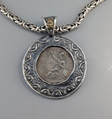 Pergamon, Eumenes II, Ancient Coin, AR Tetradrachm, Sterling Silver and 14kt Gold Pendant