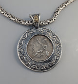 Pergamon, Eumenes II, Ancient Coin, AR Tetradrachm, Sterling Silver and 14kt Gold Pendant