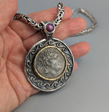 Pergamon, Eumenes II, Ancient Coin, AR Tetradrachm, Sterling Silver and 14kt Gold Pendant