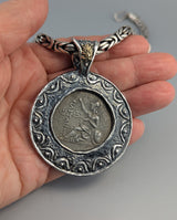 Pergamon, Eumenes II, Ancient Coin, AR Tetradrachm, Sterling Silver and 14kt Gold Pendant