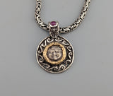 Gorgon, Ancient AR Hemidrachm, Sterling Silver and 14kt Gold Pendant