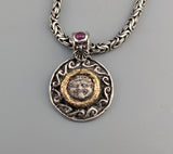 Gorgon, Ancient AR Hemidrachm, Sterling Silver and 14kt Gold Pendant