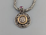 Gorgon, Ancient AR Hemidrachm, Sterling Silver and 14kt Gold Pendant