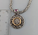 Gorgon, Ancient AR Hemidrachm, Sterling Silver and 14kt Gold Pendant
