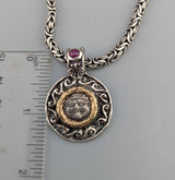 Gorgon, Ancient AR Hemidrachm, Sterling Silver and 14kt Gold Pendant