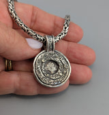 Gorgon, Ancient AR Hemidrachm, Sterling Silver and 14kt Gold Pendant
