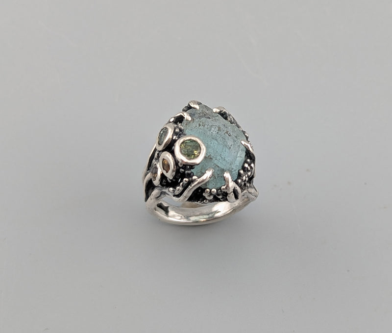 Natural Surface Aquamarine, Sterling Silver Ring