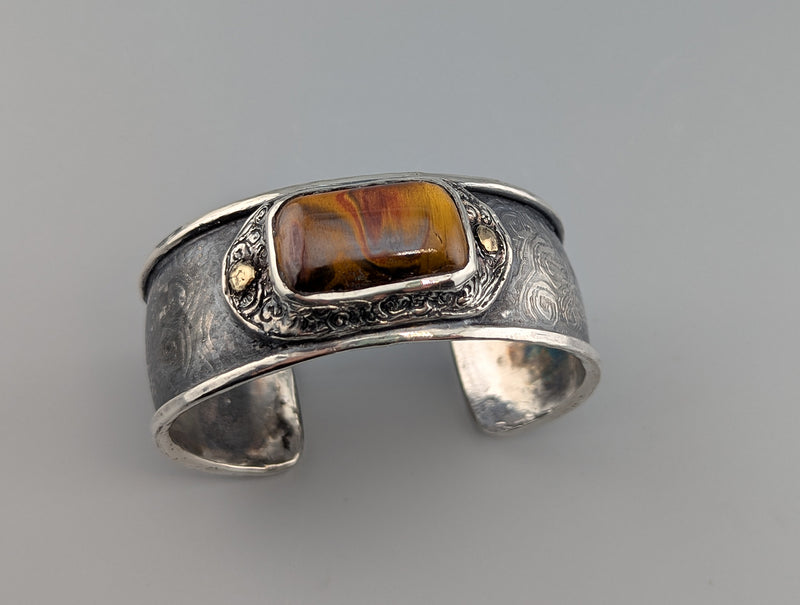 Marra Mamba Tiger Eye, Sterling Silver and 14kt Gold Cuff Bracelet