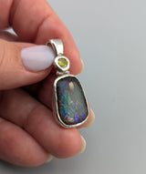 Small Ammolite Sterling Silver Pendant with Yellow Diamond