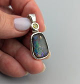 Small Ammolite Sterling Silver Pendant with Yellow Diamond