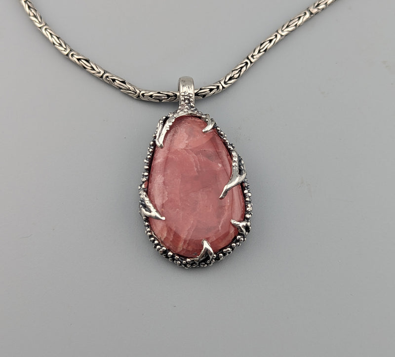 Fine Rhodochrosite Sterling Silver Pendant