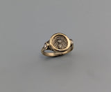 Ancient AR Diobol, Ephesus Bee, 14kt Gold Ring with Rose Cut Champagne Diamonds