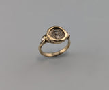 Ancient AR Diobol, Ephesus Bee, 14kt Gold Ring with Rose Cut Champagne Diamonds