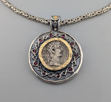 Roman BI Tetradrachm, Divus Agustus, Sterling Silver and 14kt Gold Pendant