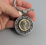 Roman BI Tetradrachm, Divus Agustus, Sterling Silver and 14kt Gold Pendant