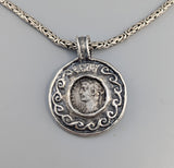Roman BI Tetradrachm, Divus Agustus, Sterling Silver and 14kt Gold Pendant