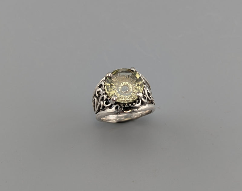 Fancy Cut Citrine Sterling Silver Lacy Band Ring