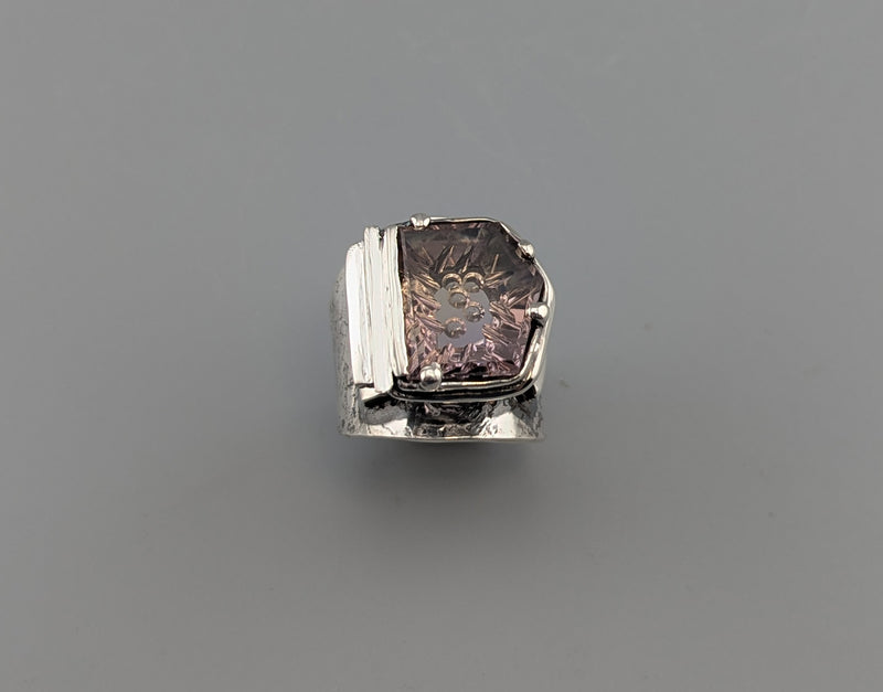 Fancy Cut Ametrine Sterling Silver Wide Band Ring