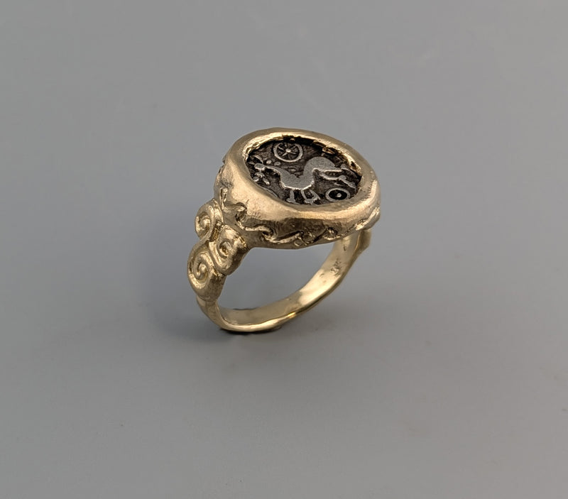 Ancient Celtic Pony Coin 14kt Gold Ring