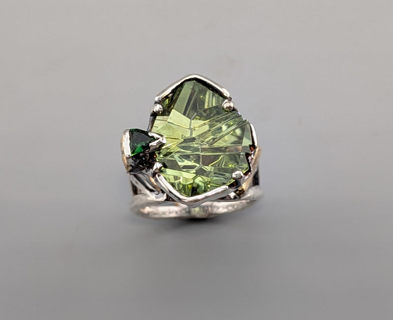 Bernd Munsteiner cut Tourmaline, Sterling Silver and 14kt Gold Ring