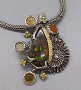 Yowah Opal Sterling Silver Pendant with 14kt Gold