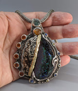 Yowah Opal Mokume Gane Sterling Silver Pendant with 14kt Gold
