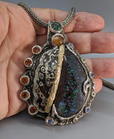Yowah Opal Mokume Gane Sterling Silver Pendant with 14kt Gold