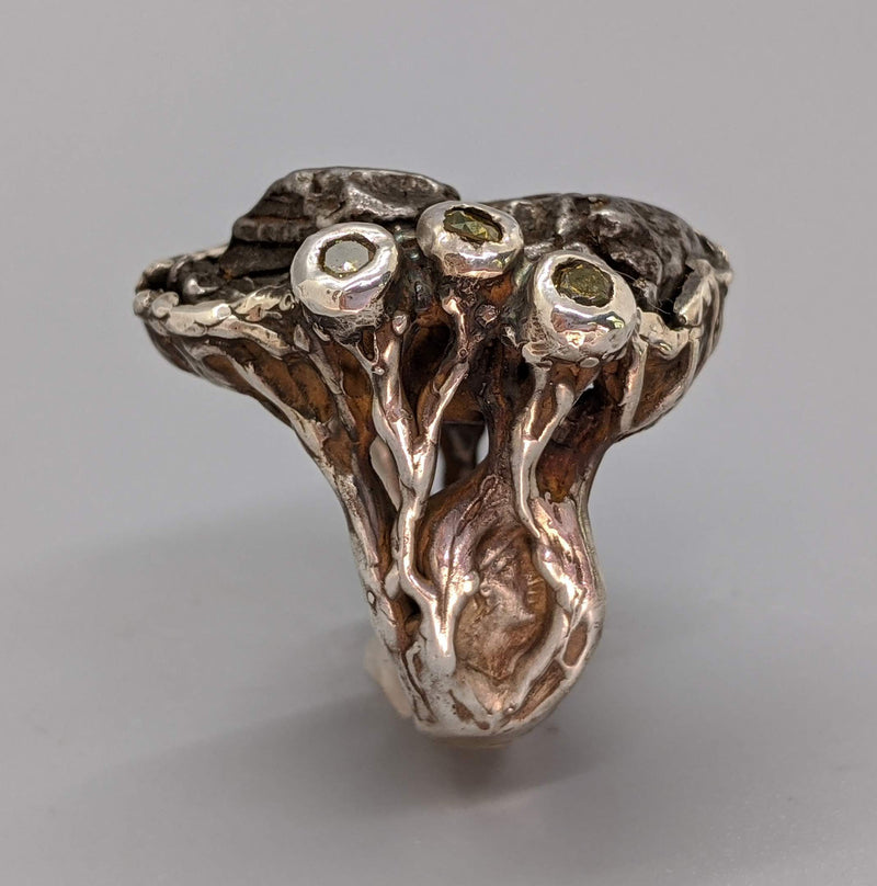Sikhote Alin Meteorite Sterling Silver Ring with Yellow Diamonds