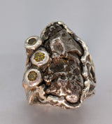 Sikhote Alin Meteorite Sterling Silver Ring with Yellow Diamonds