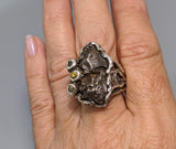 Sikhote Alin Meteorite Sterling Silver Ring with Yellow Diamonds
